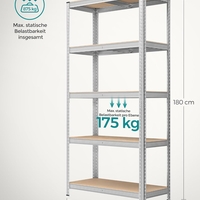 SONGMICS Raft de depozitare metalic, cu suprafata galvanizata, 5 polite, max. 875 kg, 180x90x40cm, argintiu