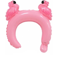 Balon din Folie Metalizata, Vafy, Tip Coronita cu Urechi, Model Flamingo, Ambalaj Individual, Pai Inclus, Umflare cu Aer sau Heliu, 28 x 27 cm, Roz
