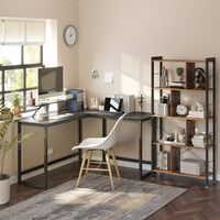 VASAGLE Birou in forma de L cu suport pentru monitor, cadru metalic, 140x130x76cm, negru