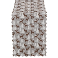 Fata de masa pentru decor, cu motive de Craciun, din stofa, 35x186cm, gri