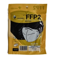 Set 10 bucati Masca de protectie faciala, Flippy, de unica folosinta pentru adulti, FFP2, KN95 CE 0370, 5 straturi, nesterila, ambalaj individual, Negru