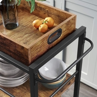 VASAGLE Carucior de servire pe roti pentru bucatarie, 3 polite, tava detasabila, stil industrial, 40x72x86cm, maro rustic