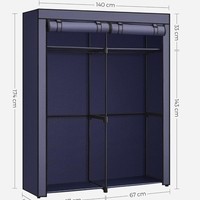 SONGMICS Garderoba pentru depozitarea hainelor, din material textil, cu 2 bare pentru umerase, 43x140x174cm, albastru