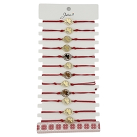 Bratara Martisor pentru Dama, Jolie, Model Trifoi cu Inima pe Petala, Set 12 bucati, Pandativ Auriu din Inox cu Snur Rosu Ajustabil