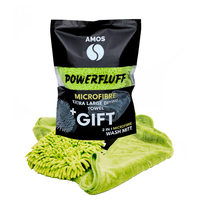 Pachet prosop verde-neon microfibra ultra absorbant AMOS fluffy 1000 GSM 60*80cm + manusa verde-neon CADOU