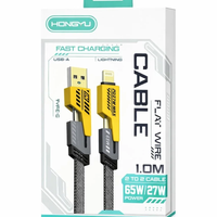 Cablu de încărcare rapidă Hongyu Flat Wire, USB-A la Lightning, 65W / 27W, 1 m, negru cu galben