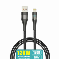Cablu de încărcare rapidă Hongyu USB – Lightning 120W, 120 cm, LED indicator, pentru iPhone, negru