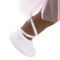 Papusa Llorens Zoe / Lu Balerina, mulatra, din vinil moale cu corp articulat, costum cu tutu roz, 28 cm, 3 ani+