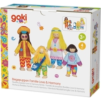 Set de păpuși flexibile din lemn „Love & Harmony Family” în stil retro, Goki
