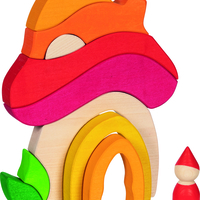 Joc de construcție și puzzle 3D din lemn Goki Evolution - Casa Ciupercă (Mushroom House), 7-11 piese