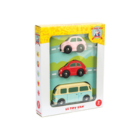 Set de 3 mașinuțe din lemn Le Toy Van Retro Metro, cu rulotă, +3 ani, Multicolor