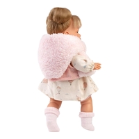 Papusa interactiva Llorens Joelle Llorona, bebelus cu corp moale, codite, vesta din blanita roz si sunete, 38 cm, 3 ani+