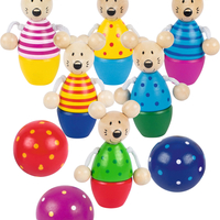 Joc de îndemânare tip mini-bowling din lemn Goki Speedy Skittle Game Mice,3 ani+