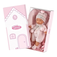Papusa interactiva Llorens Joelle Llorona, bebelus cu corp moale din material textil, paturica roz si sunete, 38 cm, 3 ani+