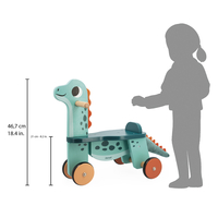 Bicicleta cu 4 roti, Janod, Dinozaur, din lemn, 1 an+