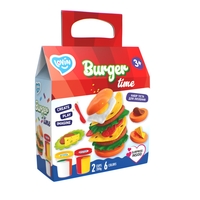 Set creativ de modelaj OKTO Clay Burger Time, include aluat multicolor, matrita pentru burger si accesorii, 3 ani+