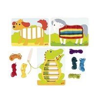 Jucărie din lemn cu șireturi / Război de țesut cu ață (Crocodil, Câine, Căluț)- Goki,3 ani+