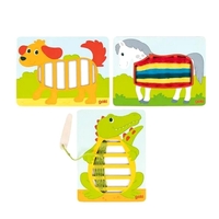 Jucărie din lemn cu șireturi / Război de țesut cu ață (Crocodil, Câine, Căluț)- Goki,3 ani+