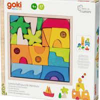 Puzzle din lemn Goki Evolution Honolulu, cu pietre din sticlă, 29 piese, 4 ani+