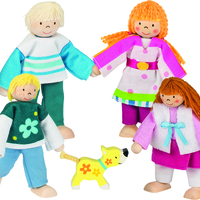 Set 5 Păpuși Flexibile din Lemn Goki – Familia Susibelle cu Cățeluș