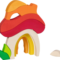 Joc de construcție și puzzle 3D din lemn Goki Evolution - Casa Ciupercă (Mushroom House), 7-11 piese