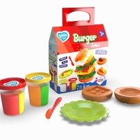 Set creativ de modelaj OKTO Clay Burger Time, include aluat multicolor, matrita pentru burger si accesorii, 3 ani+