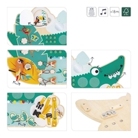 Panou cu activitati din lemn Janod , Busy Board Crocodil Tropik, 14+ activitati senzoriale, 18 luni+