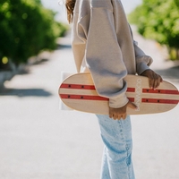 Skateboard din lemn pentru copii Banwood, model Mini Cruiser Retro, cu roti moi si rulmenti ABEC-7, Rosu, 3 ani+