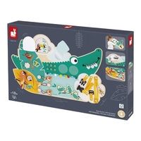 Panou cu activitati din lemn Janod , Busy Board Crocodil Tropik, 14+ activitati senzoriale, 18 luni+