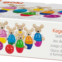 Joc de îndemânare tip mini-bowling din lemn Goki Speedy Skittle Game Mice,3 ani+