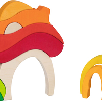 Joc de construcție și puzzle 3D din lemn Goki Evolution - Casa Ciupercă (Mushroom House), 7-11 piese