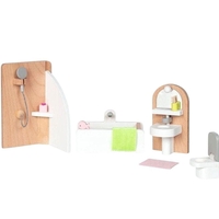Set Mobilier din Lemn pentru Căsuța de Păpuși Goki – Baie Modernă, 10 Piese