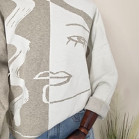 Pulover Jacquard Faces of Art-Bej