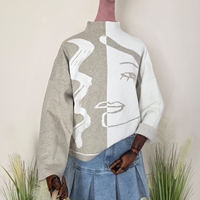 Pulover Jacquard Faces of Art-Bej