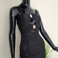 Rochie de Ocazie Neagră cu Decupaje și Broșe Aurii