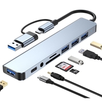 Adapter Type C - USB 3.0 JWD na 3x USB 2.0, PD, 3.5mm, SD, TF, USB 3.0 8 u 1 sivi