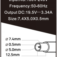NPA65-195-3340 (DE03) Gembird punjac za laptop 65W-19.5V-3.34A, 7.4x5.0mm black PIN