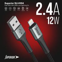 USB data kabal Superior SU-K104 Fast 12W 2.4A USB A na Lightning 1m crni