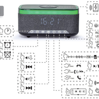 DAC-SPKBT-QC15-BK Gembird Digitalni sat+alarm sa bezicnim punjenjem telefona 15W i zvucnikom, FM, BT