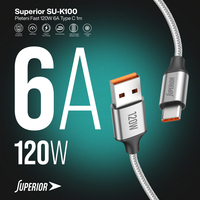 USB data kabal Superior SU-K100 pleteni Fast 120W 6A Type C 1m srebrni