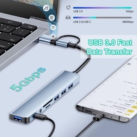 Adapter Type C - USB 3.0 JWD na 3x USB 2.0, PD, 3.5mm, SD, TF, USB 3.0 8 u 1 sivi