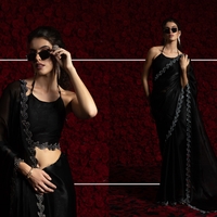 Saree : Tissue Chiffon Hand work Jarkan ,Work Border