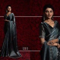 Saree : Tissue Chiffon Hand work Jarkan ,Work Border