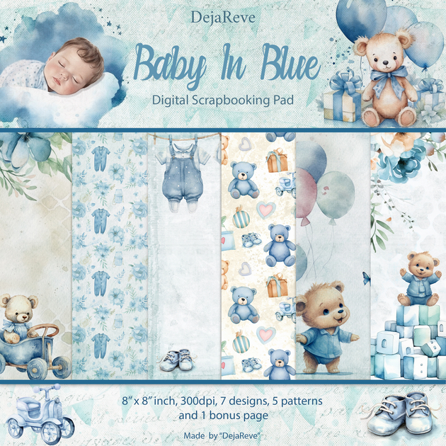 "Baby In Blue" Дигитална хартия | Scrapbooky