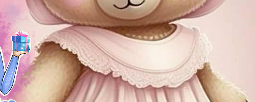 Тема ''Мече с рокля и шапка в розово''