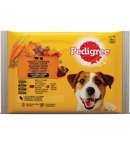 Паучове с говеждо, агнешко и пуешко месо в сос грейви PEDIGREE Multipack Adult
