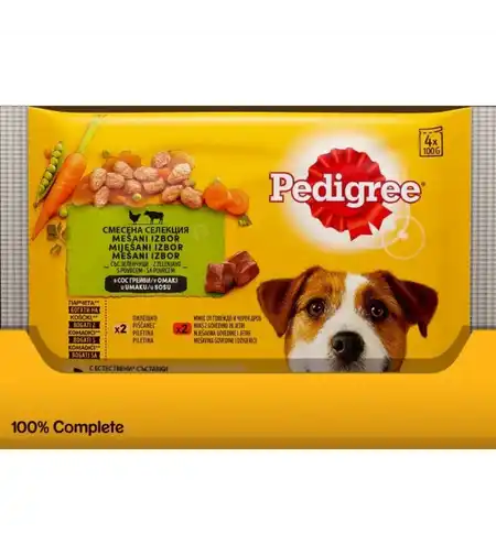 Паучове с пилешко, говеждо месо и зеленчуци в сос грейви PEDIGREE Multipack Adult