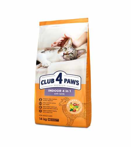 CLUB 4 PAWS  INDOOR 4IN1 LAMB – ХРАНА ЗА КОТКИ С АГНЕ