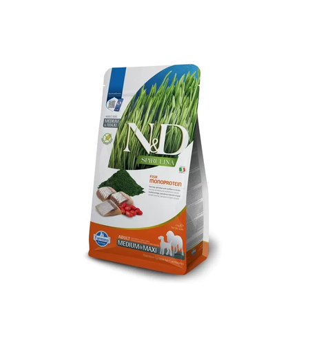 N&D SPIRULINA HERRING ADULT MEDIUM&MAXI – храна за кучета от средни и големи породи с херинга, спирулина и годжи бери