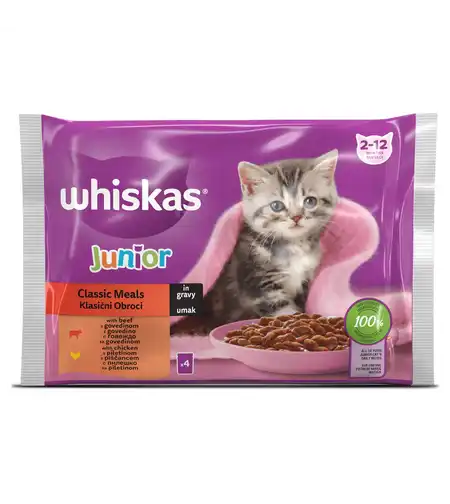 WHISKAS Junior 4х85 гр Класически ястия - за малко коте